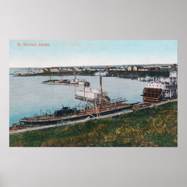 Póster Vista dos navios no DockSt. Michael, AK (Frente)
