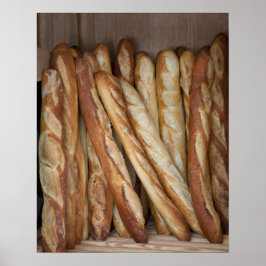 Póster vista dos pães de pão em vitrine de padaria