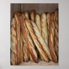 Póster vista dos pães de pão em vitrine de padaria