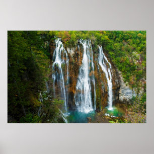 Póster Vista elevada da cascata, Croácia