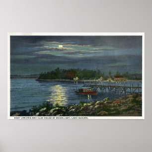 Poster Vista enluarada do lago, aterragem do barco &
