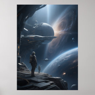 Poster Vista Épica de Caminhada Espacial da Galáxia a par