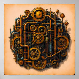 Poster Vista Explodida de Peças Steampunk Papel de Parede