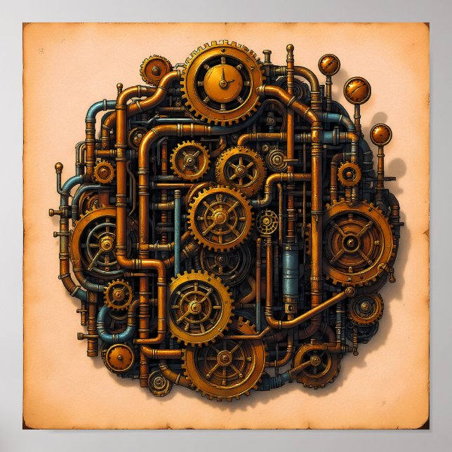 Poster Vista Explodida de Peças Steampunk Papel de Parede (Frente)