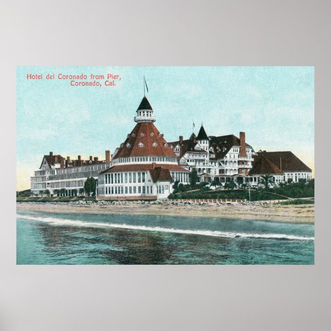 Poster Vista Exterior do Hotel del Coronado do Pier (Frente)