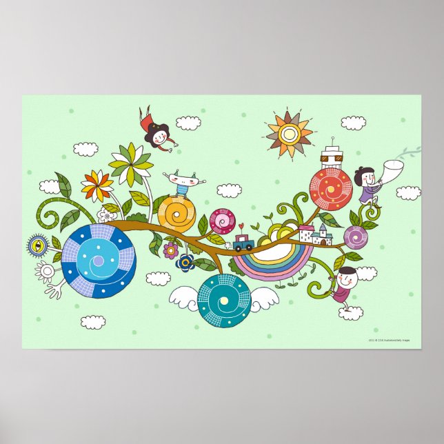 Poster Vista lateral das crianças que brincam na ramifica (Frente)