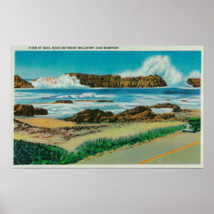 Poster Vista na rocha do selo entre Waldport e Newport