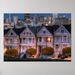 Póster Vista noturna de casas 'painted ladies'