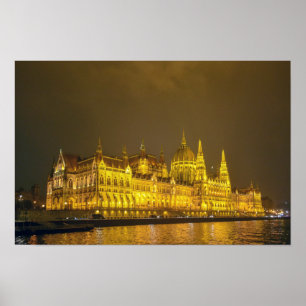 Poster Vista Noturna, Parlamento Húngaro, Budapeste Hungr