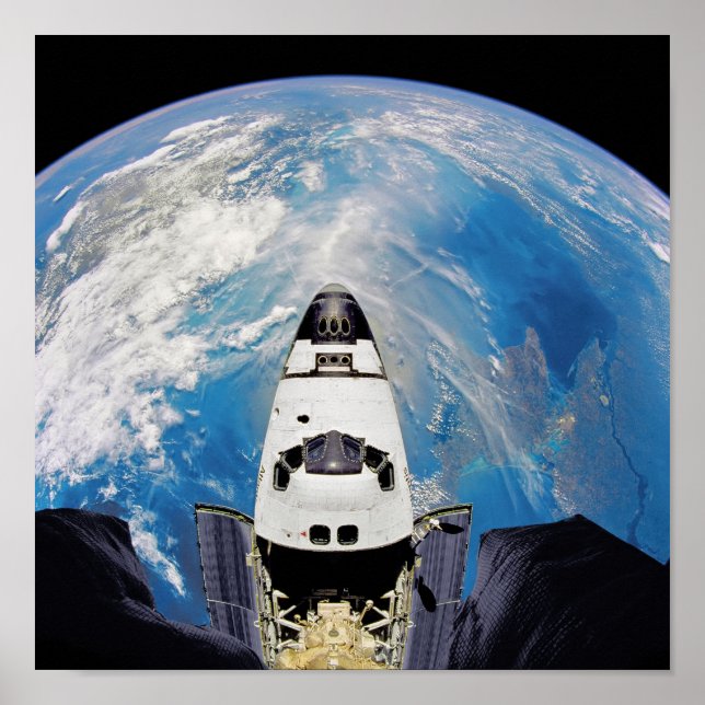 Póster Vista Olho de Peixe Ônibus Espacial Atlantis Órbit (Frente)