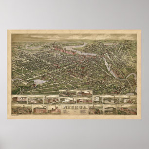 Póster Vista panorâmica de pássaros Nashua NH 1883