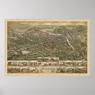 Póster Vista panorâmica de pássaros Nashua NH 1883