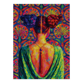 Póster Vista Posterior de Mulher Tranças Coloridas Padrão