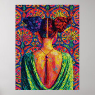 Poster Vista Posterior de Mulher Tranças Coloridas Padrão