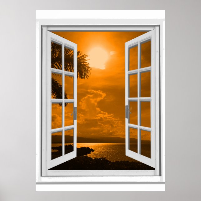 Poster Vista Sunset Trompe l'oeil Falso Window (Frente)