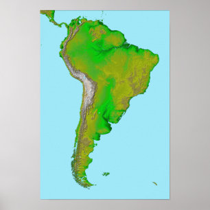 Póster Vista topográfica de Ámérica do Sul