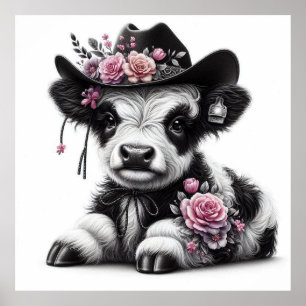Poster Vitelo Vestindo Chapéu Adormecido com Flores