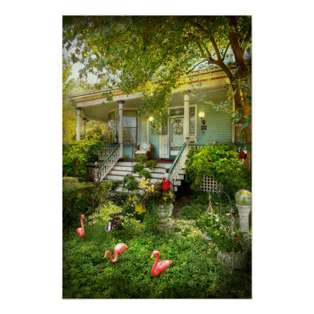 Póster Vitoriano - Bevidere NJ - Flamingos pousam (Frente)