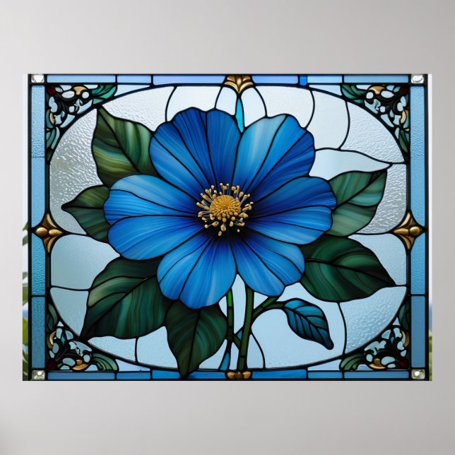 Poster Vitraça de flor azul (Frente)