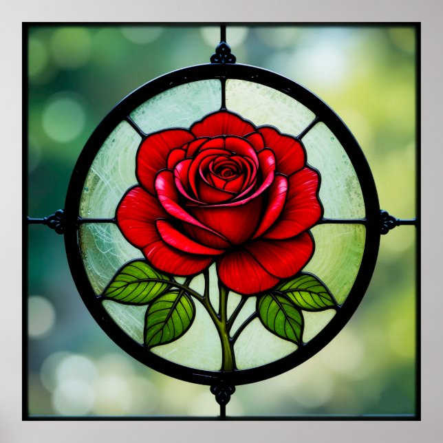 Poster Vitraça de rosa vermelha (Frente)