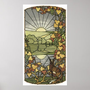 Póster Vitral com raposa e uvas