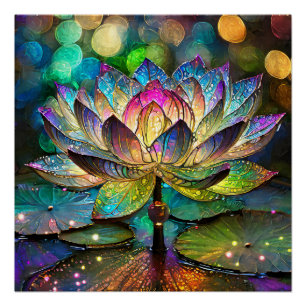 Póster Vitraux Flor de Lótus Vibrante