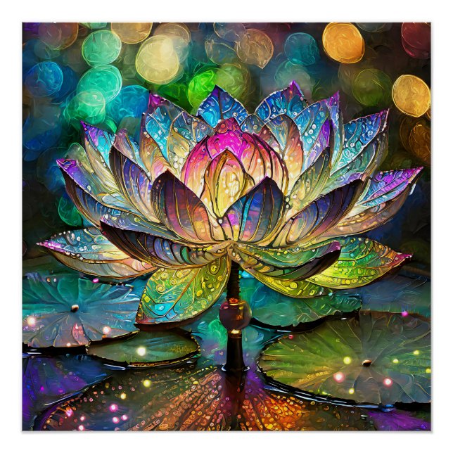 Póster Vitraux Flor de Lótus Vibrante (Frente)