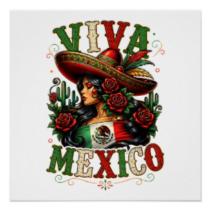 Póster Viva Bandeira do México Rosa Dia da Independência