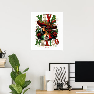 Poster Viva Bandeira do México Rosa Dia da Independência