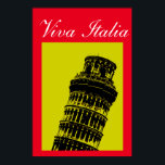 Póster Viva Italia Leanding Tower of Pisa Viagem Art<br><div class="desc">Viagens vintage Fotografia Digital Trabalhos de arte - Estilo de Arte Pop Antiga Foto da Torre de Pisa. Cidades Europeias do Mediterrâneo Imagens e Imagens Turísticas.</div>