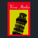 Póster Viva Italia Leanding Tower of Pisa Viagem Art<br><div class="desc">Viagens vintage Fotografia Digital Trabalhos de arte - Estilo de Arte Pop Antiga Foto da Torre de Pisa. Cidades Europeias do Mediterrâneo Imagens e Imagens Turísticas.</div>