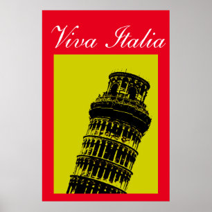Póster Viva Italia Leanding Tower of Pisa Viagem Art