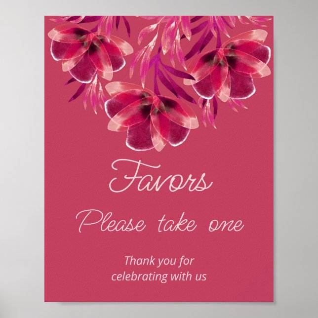 Poster Viva Magenta, Floral, Favores, pegue um (Frente)