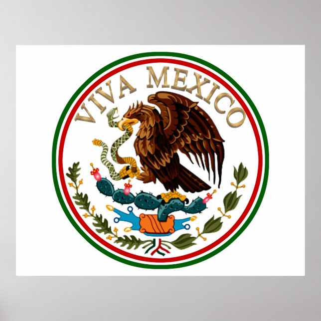 Póster Viva México Ícone de Sinalizador Mexicano com Text (Frente)