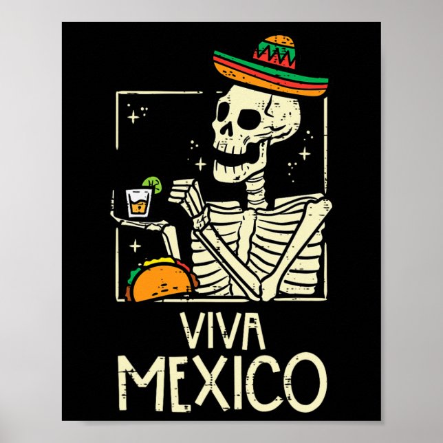 Poster Viva México Skeleton Cinco De Mayo Indepen Mexican (Frente)