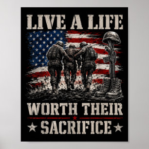 Poster Viva uma vida digna de sacrifício veterano militar
