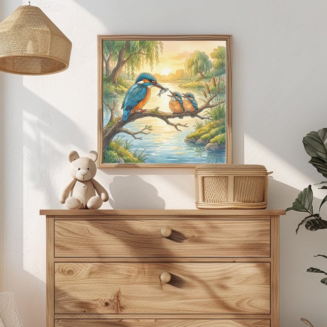 Poster Viveiro da Mamãe Martim-pescador e Filhotes (Criador carregado)