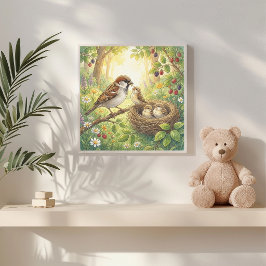 Poster Viveiro Mamãe Pardal e Filhotes