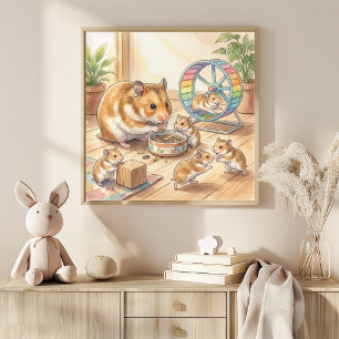 Poster Vivero da Mamãe Hamster e Bebês