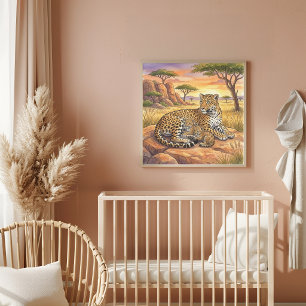 Poster Vivero da Mamãe Leopardo e Filhotes