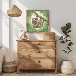 Poster Vivero de Mamãe Preguiça e Bebê