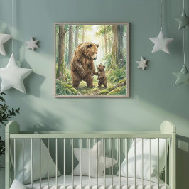 Poster Vivero de Urso Mãe e Filhote