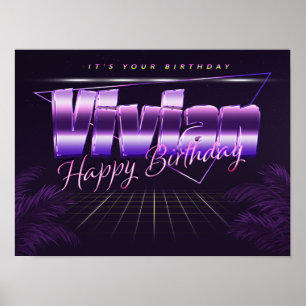 Poster Vivian Nome Nome lila retro Cartaz Aniversário