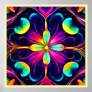 Poster Vivid Neon Floral Mandala Art