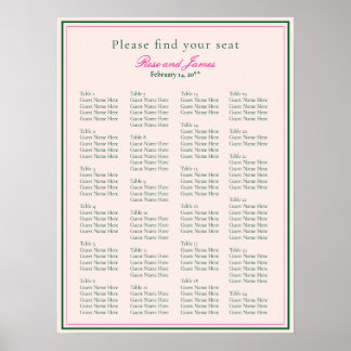 Poster Vivid Pink Wedding Seating Chart