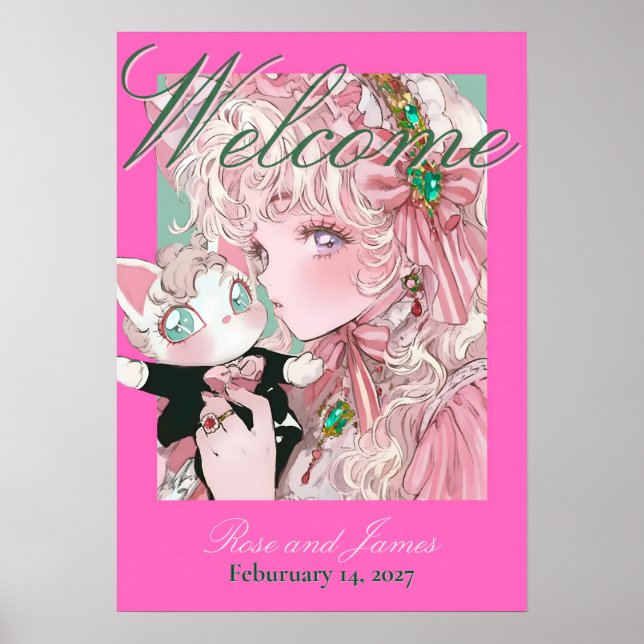 Poster Vivid Pink Y2K Anime Gothic Cat Wedding (Frente)
