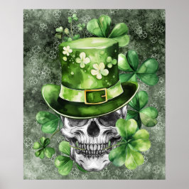 Poster Vivid Skull with Green Hat Illustration