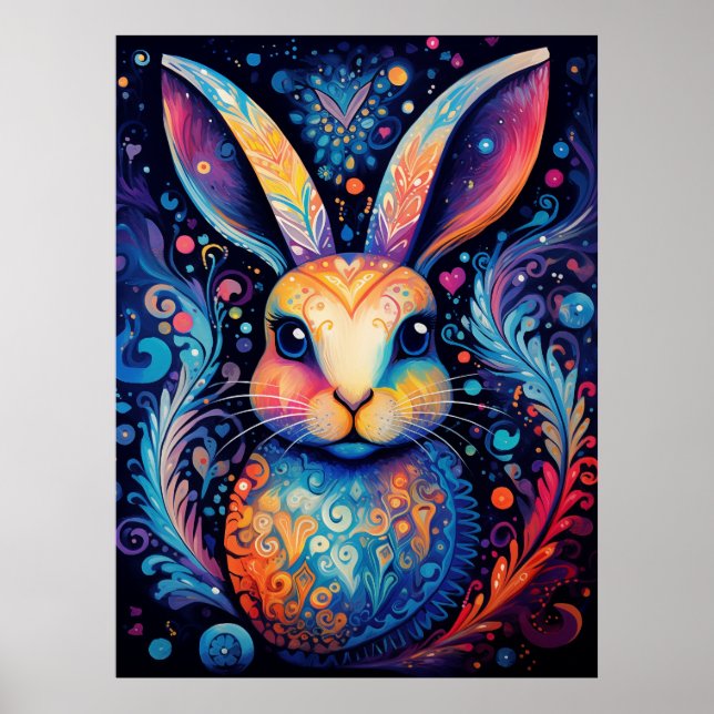 Poster Vívido Vórtice: Felicidade de Coelho em Flor (Frente)