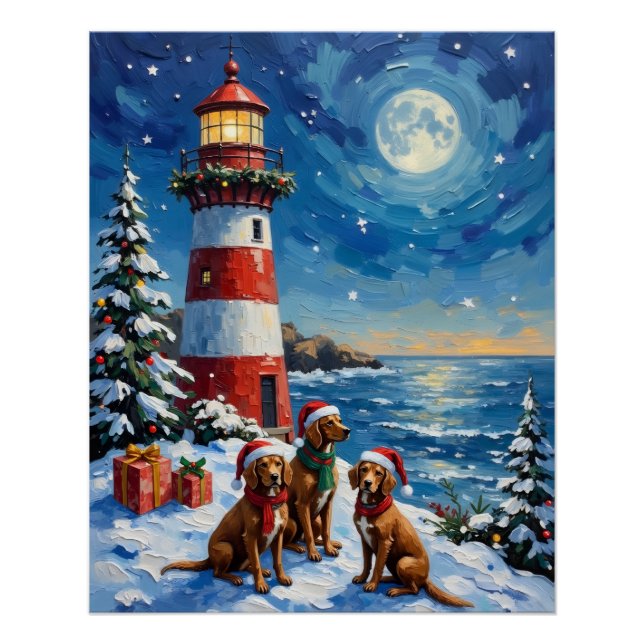 Póster Vizsla Christmas Lighthouse Holiday (Frente)