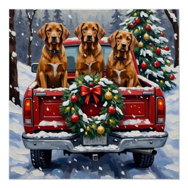 Póster Vizsla Christmas Red Truck Holiday (Frente)